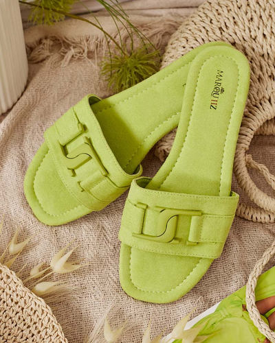 Royalfashion Neonowe zielone damskie klapki z klamerką Rydr