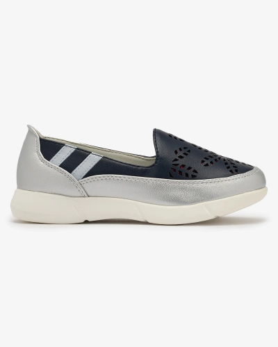 Dziewczęce srebrno - granatowe tenisówki slip on Ewesgi - Obuwie