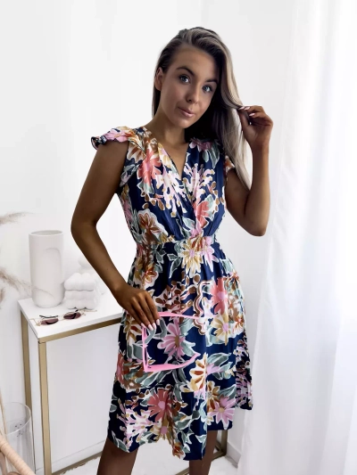 Royalfashion Granatowa sukienka damska mini z printem w kwiaty