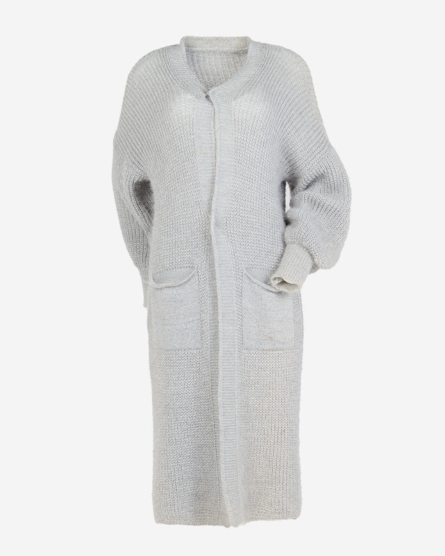 Royalfashion Damski jasnoszary miękki długi sweter narzutka