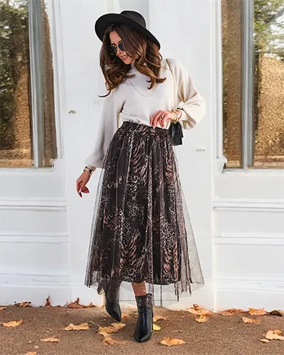 Royalfashion Ženskanski midi krilo s potiskanim vzorcem s tilom
