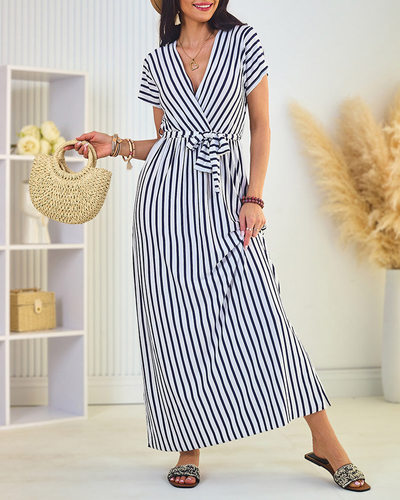 Royalfashion Ženska črtasta midi obleka