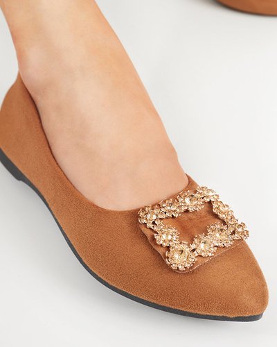 Royalfashion Brązowe damskie eko-zamszowe balerinki z ozdobą Linselisa