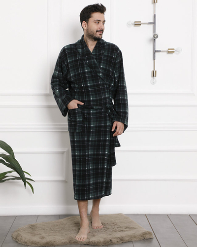 Royalfashion Ciemnozielony męski szlafrok w kratę