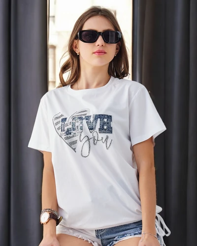 Royalfashion Ženska bombažna majica LOVE z diamanti