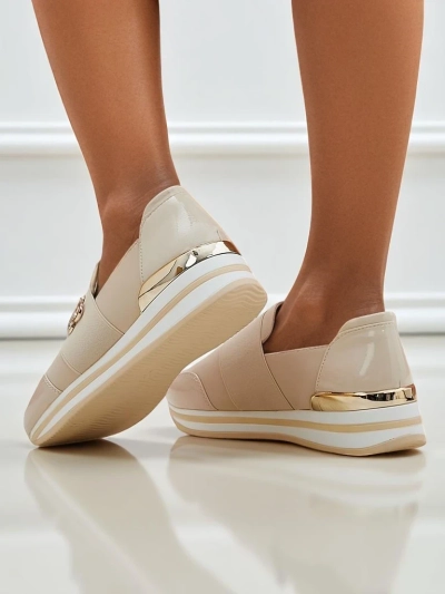 Ženski mokasini Aurora Classico Beige ekološko usnje ravne pete