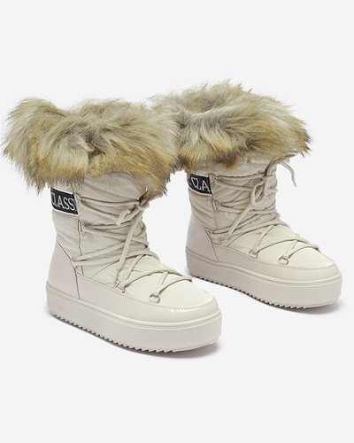 Royalfashion Beżowe damskie wsuwane buty a'la śniegowce z futerkiem Lilitsa