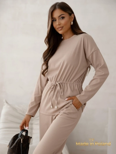 Royalfashion Ženski bombažni komplet, videz pletenine, rebrast