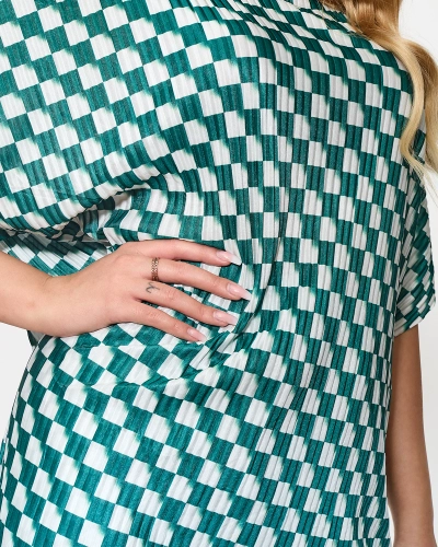 Royalfashion Zielony damski plisowany wzorzysty komplet