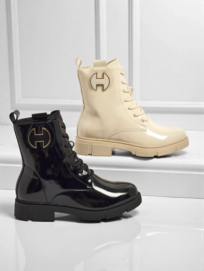 Lakirani ženski gležnarji s vezalkami Kalen