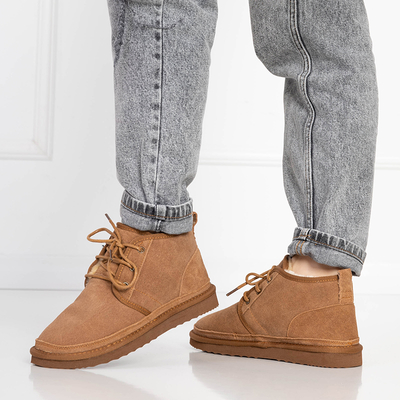 Royalfashion Jasnobrązowe wiązane damskie buty a'la śniegowce z futerkiem Miusho