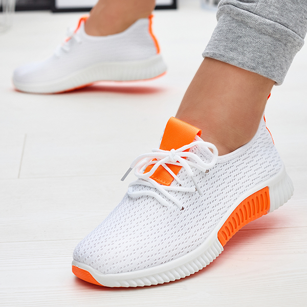 Royalfashion Białe damskie buty sportowe z pomarańzowymi wstawkami Kedeti
