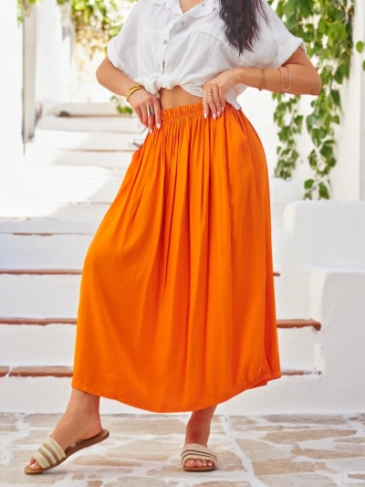 Royalfashion Ženska viskozna midi krila poletje lahka z dvema žepoma