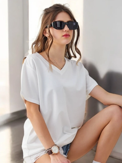 Royalfashion Ženska bombažna casual majica z V-izrezom