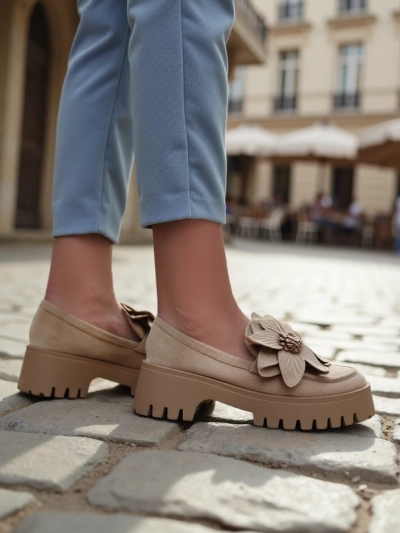 Royalfashion Eco suede ženske mokasinke s cvetom Floverse