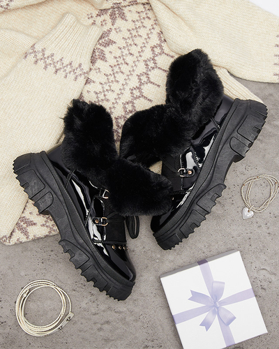 Royalfashion Czarne damskie sznurowane buty a'la śniegowce Fentes