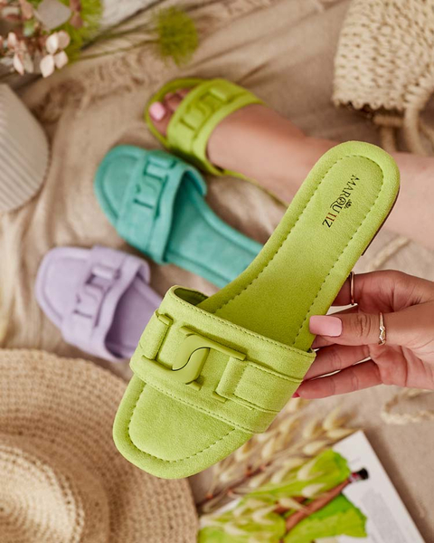 Royalfashion Neonowe zielone damskie klapki z klamerką Rydr
