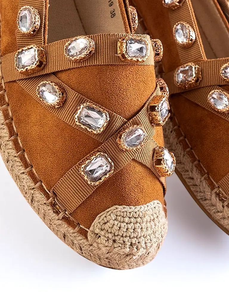 Royalfashion Damskie espadryle z kryształkami w kolorze camel Wamba