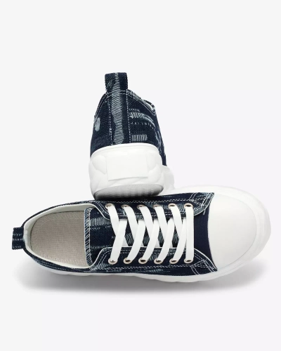Royalfashion Granatowe damskie jeansowe trampki z przetarciami Nerolera