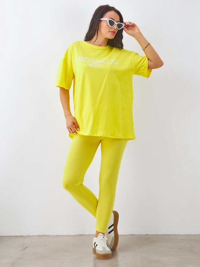 Royalfashion bombažna ženska seta s kratkimi rokavi in leginzami