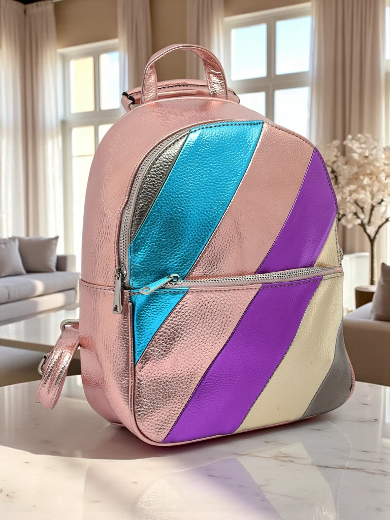 Royalfashion Ženski nahrbtnik iz eko usnja z bleščečimi črtami