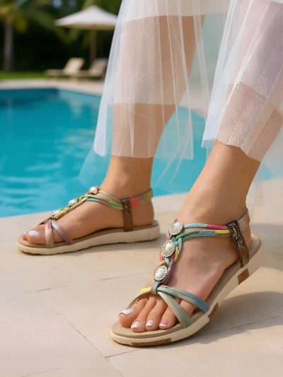 Ženski Sandali Colora Aurora Royalfashion Cirkoni Pomlad Poletje