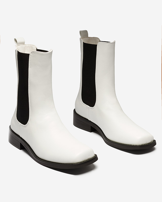 Białe wysokie botki damskie z kwadratowym noskiem Ludiz- Obuwie