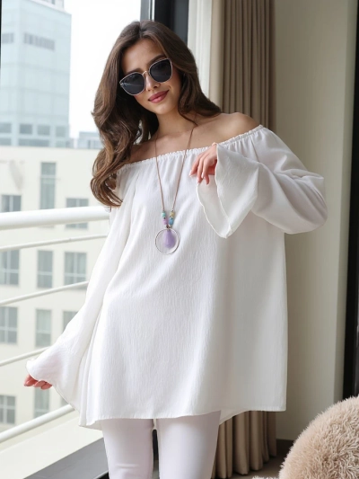 Royalfashion Ženska bluzka brez naramnic z naborki