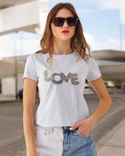 Royalfashion Ženska bombažna majica LOVE z rhinestones