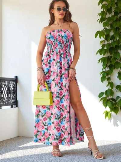 Royalfashion Natisnjen ženski midi plašč brez rokavov, ki vsebuje širok elastični pas in razpoke na dnu