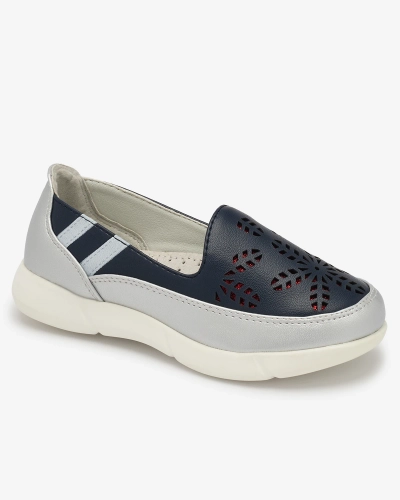 Dziewczęce srebrno - granatowe tenisówki slip on Ewesgi - Obuwie