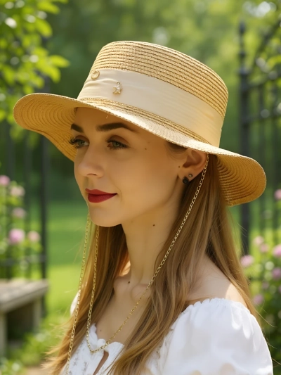 Royalfashion Ženski slamnat klobuk Grace z okrasnim trakom