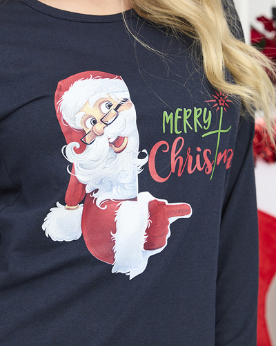 Royalfashion Granatowa damska 2-częściowa piżama ze świątecznym printem