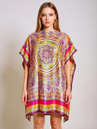 Pareo Melania Royalfashion – večbarvna obleka kimono kroja do kolen