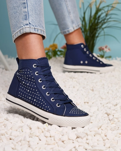 Royalfashion Granatowe wysokie trampki z cyrkoniami Totulu