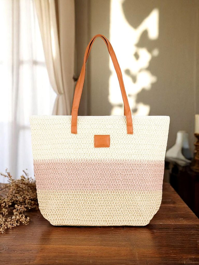 Royalfashion Velika ženska torba iz slame z drznimi črtami