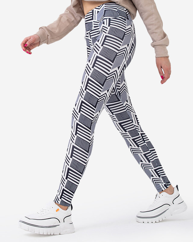 Royalfashion Wzorzyste damskie biało- czarne legginsy z wysokim stanem