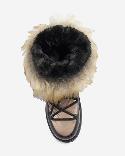 Damskie lakierowane buty a'la śniegowce w złoto- różowym kolorze Fursav- Obuwie