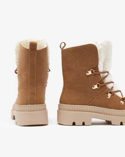 Royalfashion Ženski izolirani škornji traper z ovčjo kožo v kamelji barvi Lery Walk