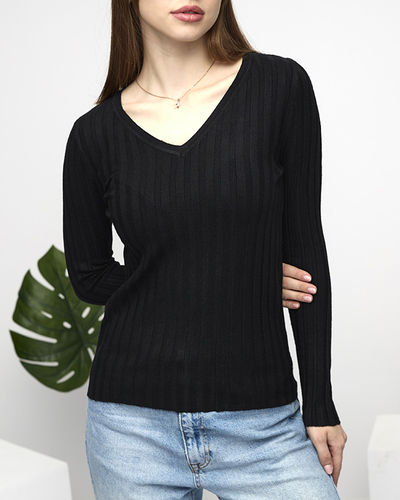 Royalfashion Czarny damski prążkowany sweter