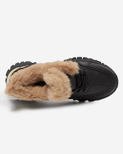 Royalfashion Sportowe czarne buty damskie z futerkiem Flixis