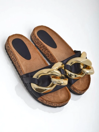 Royalfashion Črni ženski natikači z okrasjem Sofig