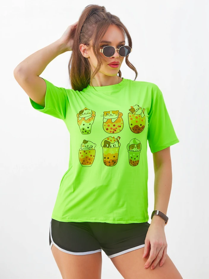 Royalfashion Ženska športna komplet z majico in kratkimi hlačami Kitty Cat