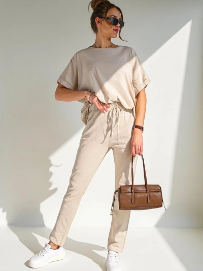 Royalfashion Ženski bombažni komplet s kratkimi rokavi in ravnimi hlačami