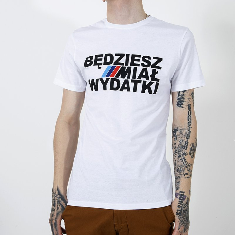 Royalfashion Biała bawełniana koszulka męska z printem