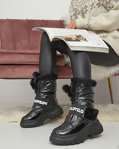 Royalfashion Buty a'la śniegowce damskie na płaskiej podeszwie w kolorze czarnym Sapollo