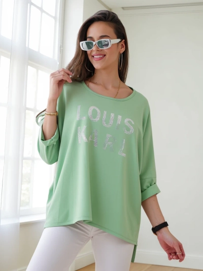 Royalfashion Ženska viskoza bluza z napisom iz rhinestones