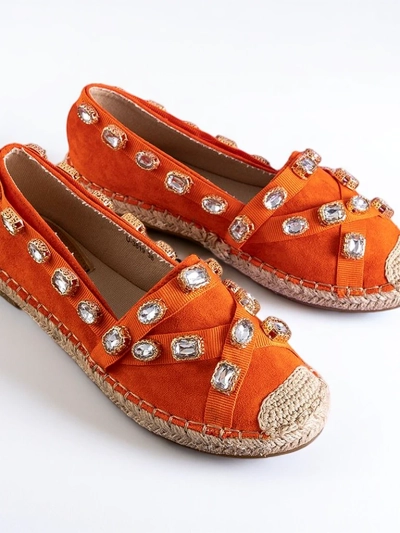 Royalfashion Pomarańczowe damskie espadryle z kryształkami Wamba