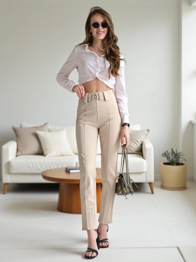 Royalfashion bombažne treginge za ženske z gubo