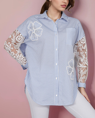 Royalfashion Ženska črtasta srajca s čipko